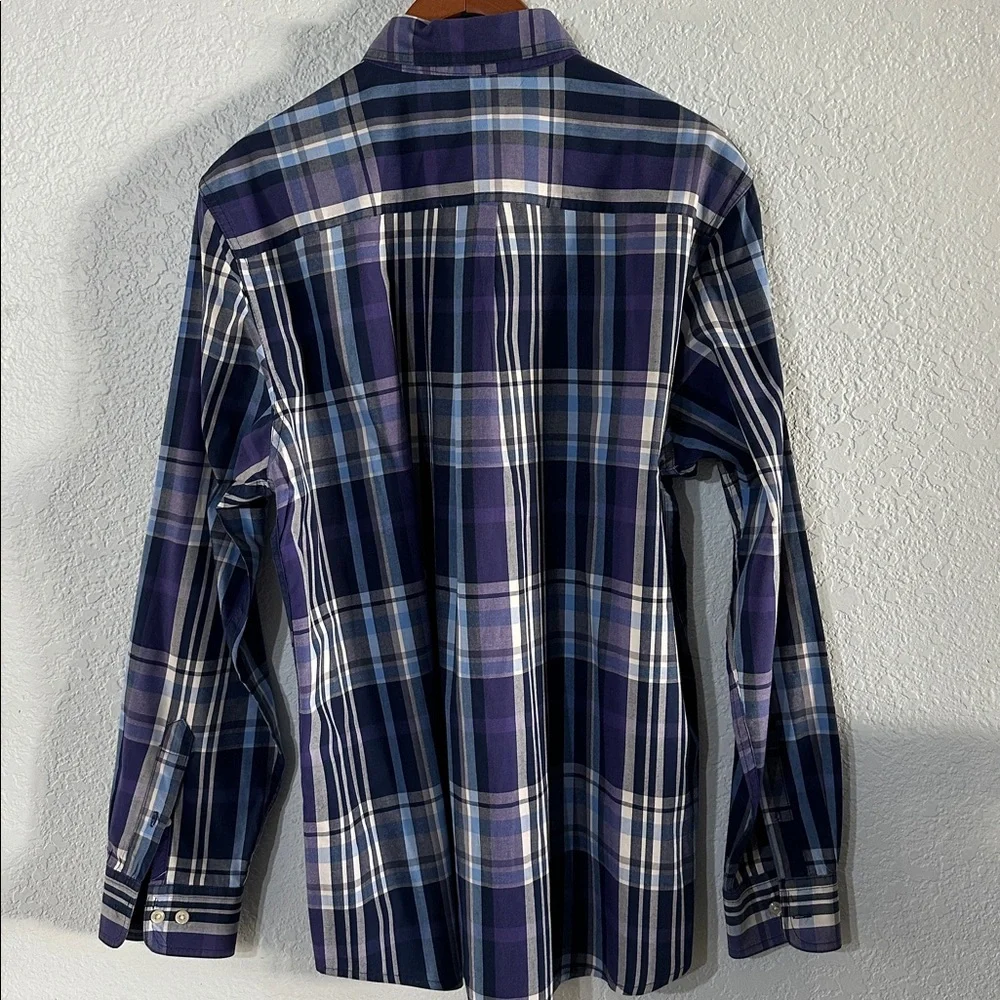 Chaps Men's Oxford Plaid Blue Purple Button down long sleeve Shirt 100% Cotton L